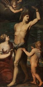 Der Heilige Sebastian Mit Der Heiligen Irene Und Putten by Paris Bordone