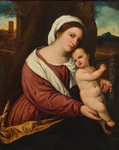 Madonna With Child In Landscape (paris Bordone And Studio) by Paris Bordone