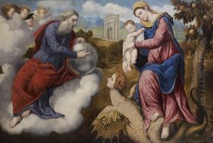 Dieu Expose A Lucifer La Souverainete Qu'il Entend Reserver A Marie by Paris Bordone
