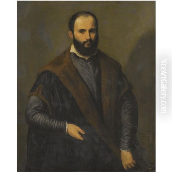 Portrait Of A Bearded Man Wearing A Black Fur-lined Coat, Holding A Cap In His Right Hand - view 1