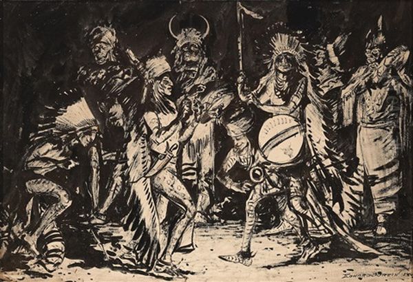 Untitled (plains Warriors In A Nighttime Ritual) - view 1