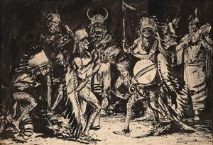 Untitled (plains Warriors In A Nighttime Ritual) by Edward Borein