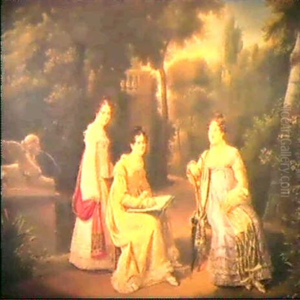 Three Elegant Ladies In A Garden - view 1
