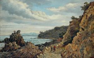 Coastal Scene With Maori Figures