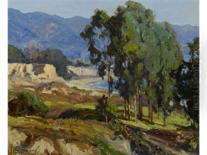 Landscape With Eucalyptus Grove, Cliffs, Beach, Sea And Mountains Beyond by Carl Oscar Borg