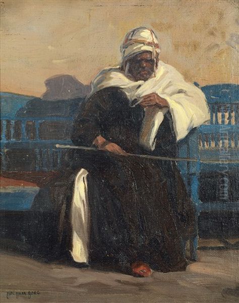Homme Assis Sur Un Banc Bleu - view 1