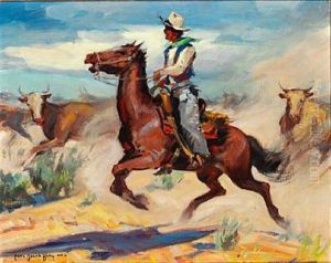 A Cowboy On His Horse In A Herd Of Cattle
