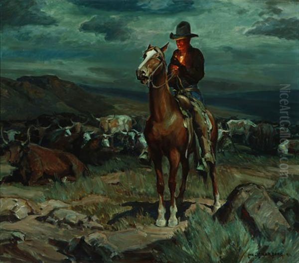 Evening On The Range - Cowboy On Horseback - view 1