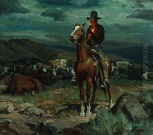 Evening On The Range - Cowboy On Horseback by Carl Oscar Borg