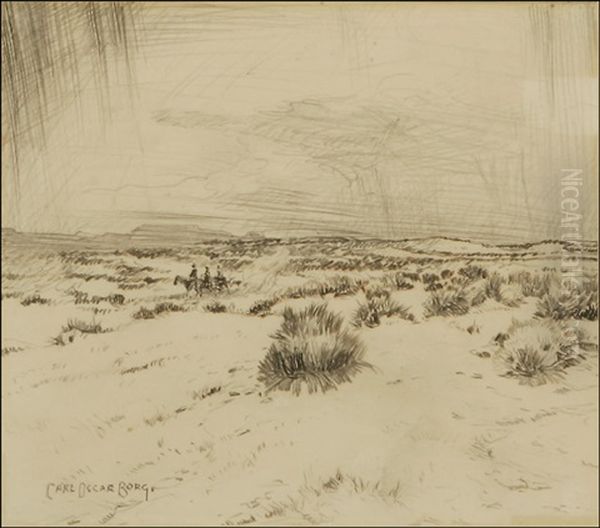 Riders In Southwestern Landscape by Carl Oscar Borg
