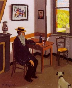 Homme Au Canotier Dans Un Bistro