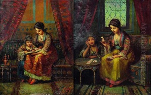 Mere Et Sa Fille Lisant Dans Un Decor Oriental (+ Deux Femmes Orientales Jouant Aux Cartes; 2 Works) - view 1