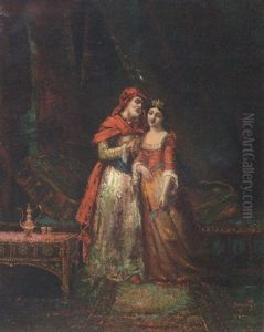 A Man Offering Jewellery To A Young Girl by Frederic Borgella