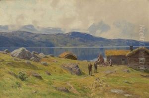 Setervoll Ved Innsjo Med Folkeliv