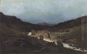 Landskap Med Foss Og Sag by Hans Frederik Henriksen Borgen