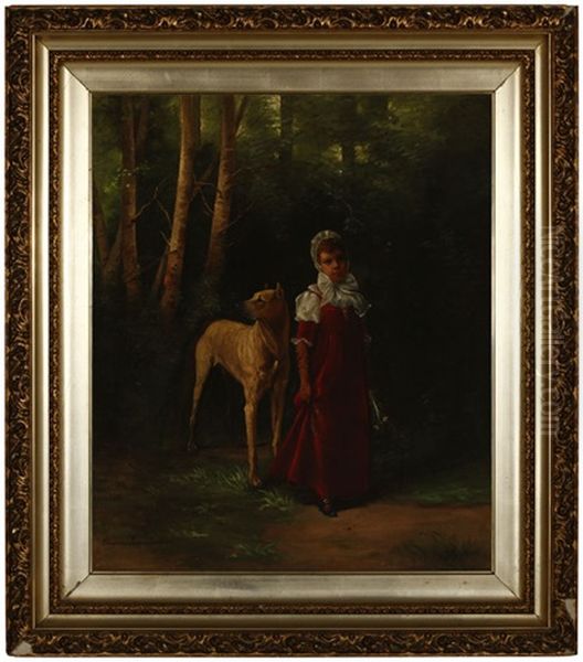 Girl And Dog In A Forest Interior - view 1