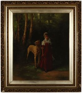 Girl And Dog In A Forest Interior