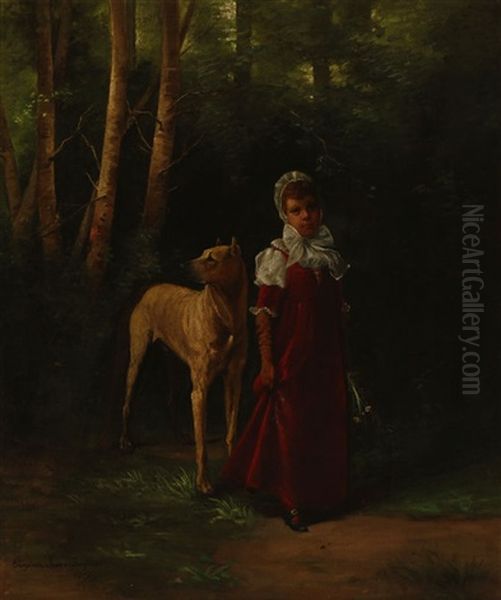 Girl And Dog In A Forest Interior - view 1