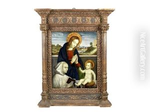 The Madonna And Child With A Carthusian Monk by Ambrogio Borgognone