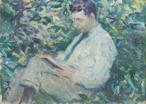 Man Reading In The Garden by Adolphe Borie