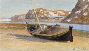 Russische Murmankuste Mit Fischerboot by Alexandr Alekseevich Borisov