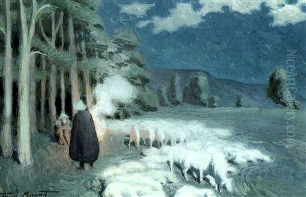 Shepherds Tending A Flock At Night - view 1