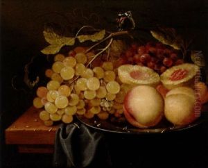 Stilleben Med Druvor Och Persikor Pa Fat by Johannes Borman