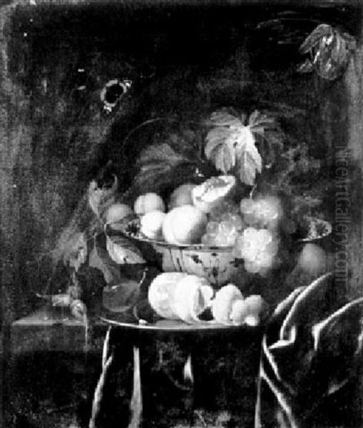 Still Life With Bowl Of Fruit, Drapery And Insects - view 1