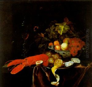 Stilleben Mit Fruchten In Einer Mingschale, Einem Hummer Und Einem Weinglas Auf Einem Tisch by Johannes Borman