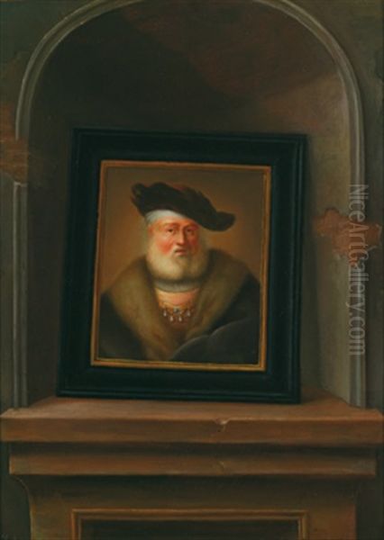 Trompe L'oeil Stillleben Eines Gemaldes Von Christian Wilhelm Ernst Dietrich In Einer Steinnische - view 1