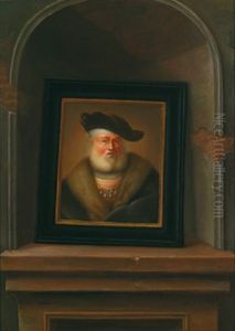 Trompe L'oeil Stillleben Eines Gemaldes Von Christian Wilhelm Ernst Dietrich In Einer Steinnische