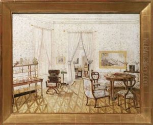 Pendants Mit Herrschaftlichen Biedermeier-interieurs (pair) by Janos Boros Nepomuk