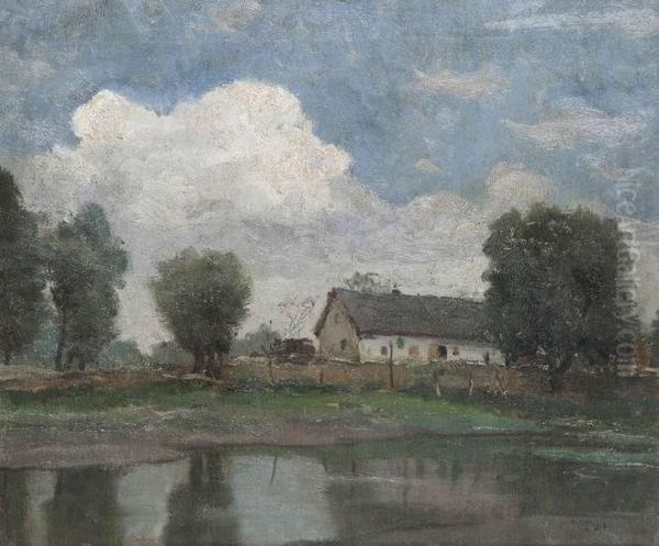 Hongaars Landschap Met Boerderij Aanhet Water - view 1