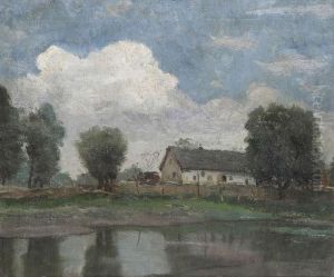 Hongaars Landschap Met Boerderij Aanhet Water by Janos Laszlo Aldor