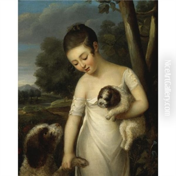 Young Girl With Dogs - view 1