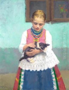 Playing With A Kitten by Janos Laszlo Aldor