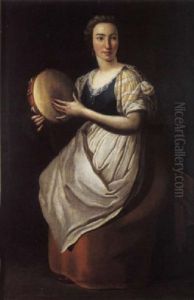 A Peasant Girl With A Tambourine by Paolo Borroni
