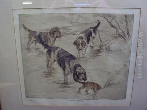 Four Dogs In A Shallowstream by George Ames Aldrich