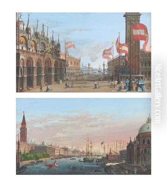 A View Of St. Mark's Square, Venice, With The Palazzo Ducale And Campanile And A View Of The Grand Canal, Venice, With The Palazzo Ducale (pair) - view 1