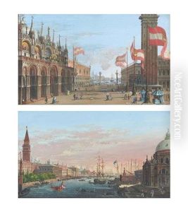A View Of St. Mark's Square, Venice, With The Palazzo Ducale And Campanile And A View Of The Grand Canal, Venice, With The Palazzo Ducale (pair) by Giuseppe Borsato