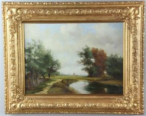 Landscape, Pond With Windmill by Jan Willem Van Borselen