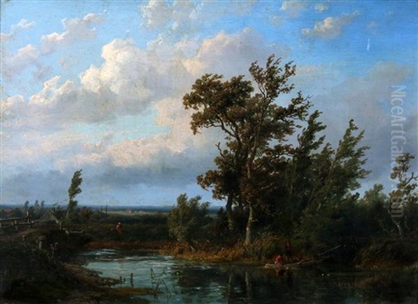 Landschap Met Jongens In Een Roeiboot - view 1