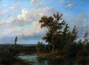 Landschap Met Jongens In Een Roeiboot by Jan Willem Van Borselen