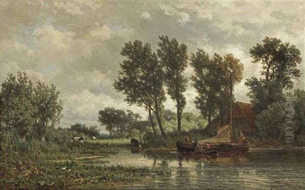 A Polder Landscape With A Vessel Near A Farm - view 1
