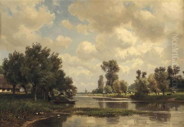 Loading A Boat On A Riverbank Near A Farm - view 1