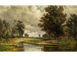 Hirte Mit Rindern In Baumlandschaft Hirte Mit Rindern In Baumlandschaft