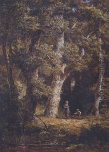 Faggot Gatherers In A Woodland Clearing by Jan Willem Van Borselen