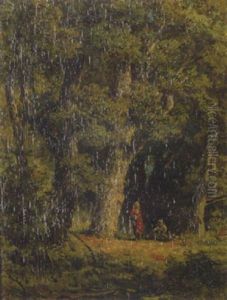 Waldlichtung Mit Zewi Reisig Sammelnden Kindern by Jan Willem Van Borselen