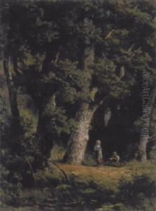 Waldlichtung Mit Resigsammelnden Kindern by Jan Willem Van Borselen