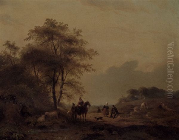 A Summer Landscape With Travellers On A Sandy Track - view 1